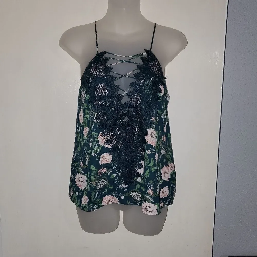 WayF Posie green Floral Print Strappy Camisole Top sz XS